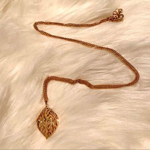 Long, Gold Pendent Leaf Necklace